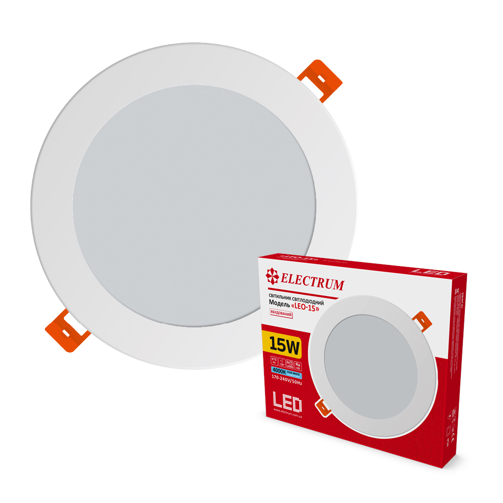 Світильник стельовий вбудований світлодіодний круглий ELECTRUM LEO 15Вт 4000K